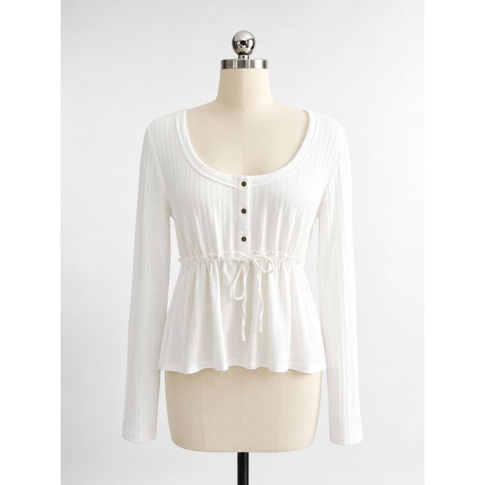 Pilcro Anthropologie Long-Sleeve Scoop-Neck Babydoll Blouse Top Size Large